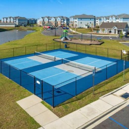 aerial view of pickleball courts