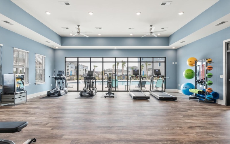a gym with exercise equipment